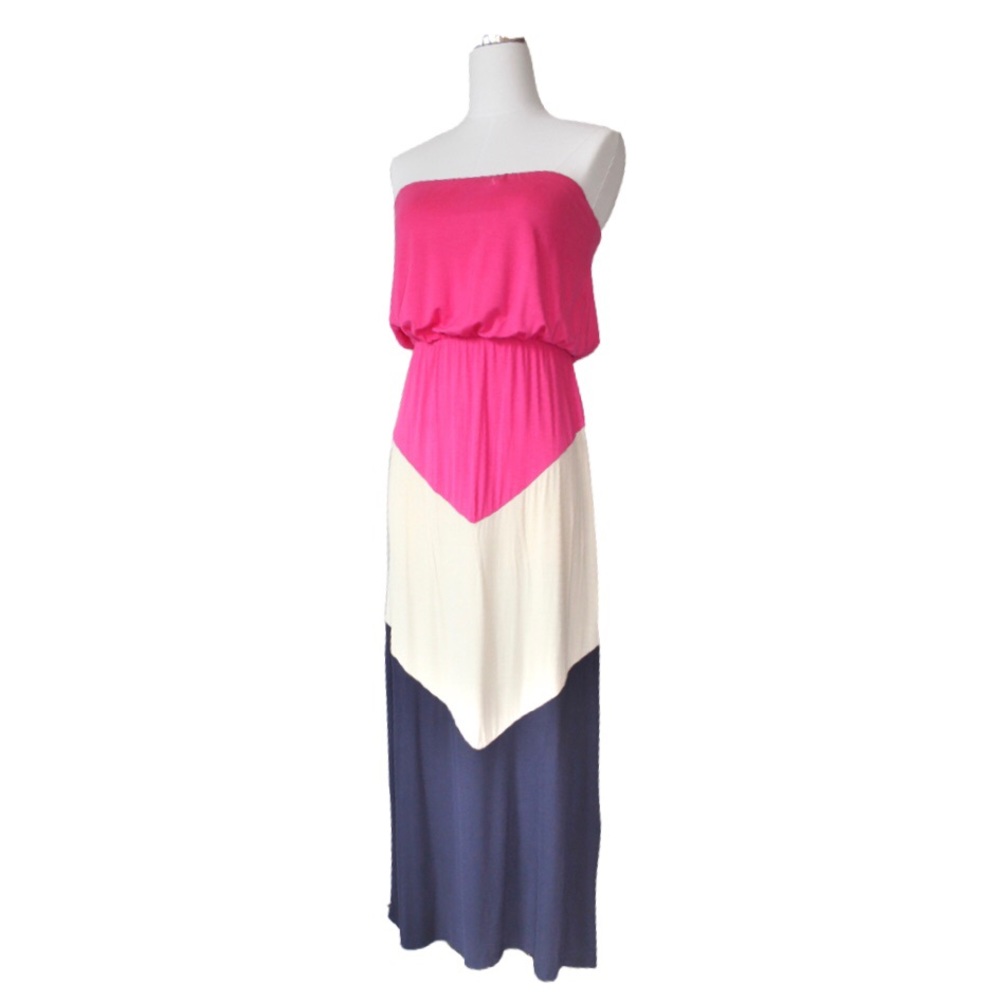 Strapless Stretch Knit Color-Block Maxi Dress SZ S